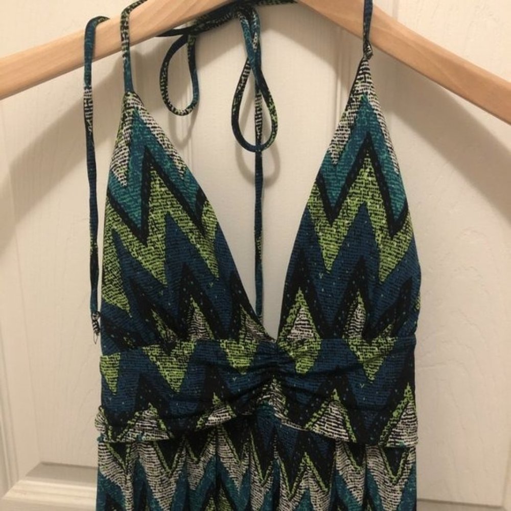 BCX High-Low Blue & Green Halter Tie Dress - Picture 1 of 6